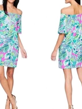 LILLY PULITZER Fawcett Dress Off the Shoulder Multi Early Bloomer NWT